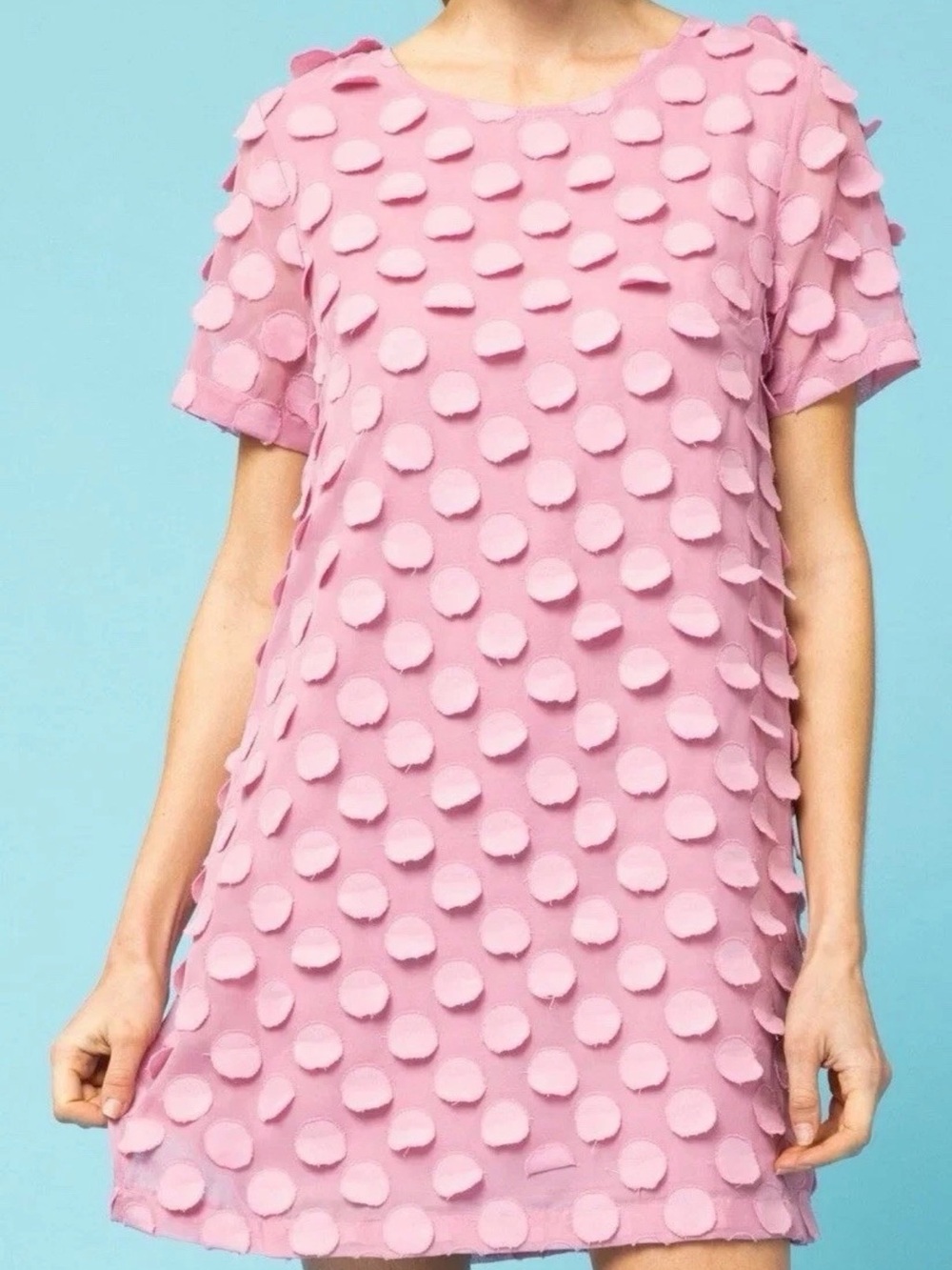 NWT entro Pink Dot Texture Short Sleeve Zip back Shift Dress Size-S